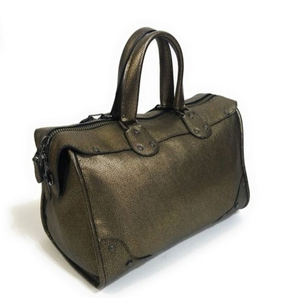 Coach Metallic Leather Rhyder Satchel Shoulder Bag Handbag 33739 in Brass - Picture 6 of 12